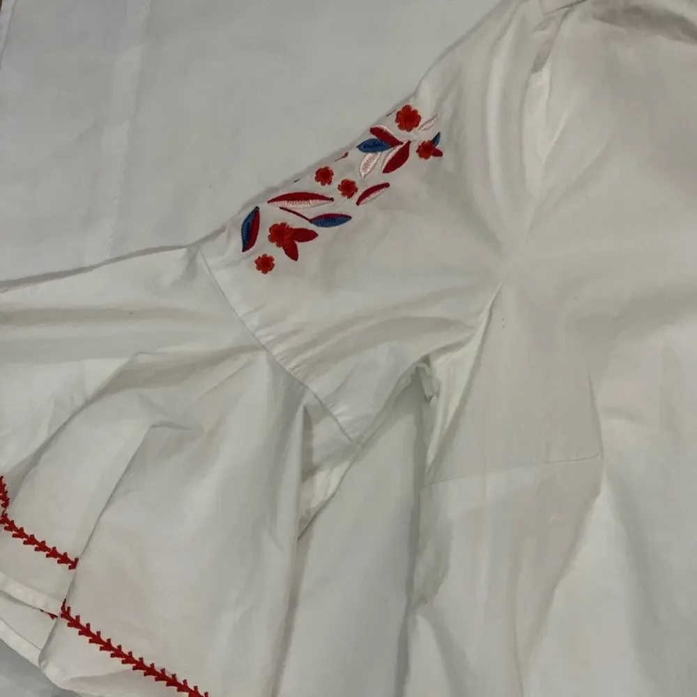 Mud Pie Michelle Embroidered Floral Scalloped 3/4 Sleeve Summer Dress Size L - Picture 3 of 9